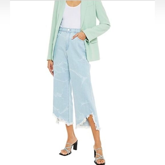 J Brand Women's Joan Frayed Hem High-Rise Wide-leg Crop‎ Jeans Light Wash EUC 27 - Picture 1 of 16